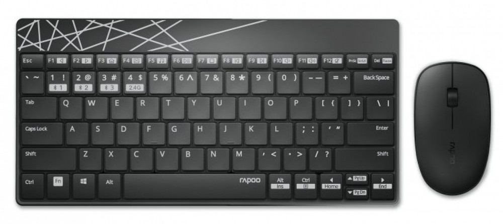 Rapoo 8000M Kompakt Trådlöst tangentbord+Mus Svart