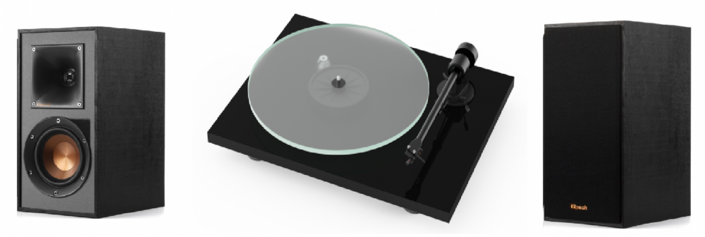 Pro-Ject Paket Vinyl Spelare T1 inkl 2x35 watt Högtalare bluetooth Svart med svarta Högtalare