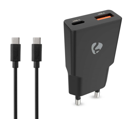 Dual USB-C+USB-A Batteriladdare 20 watt Quick Charge inkl USB-C kabel