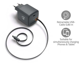 Nedis USB-C Batteriladdare 30 watt - utdragbar Kabel hos Kungstv.se